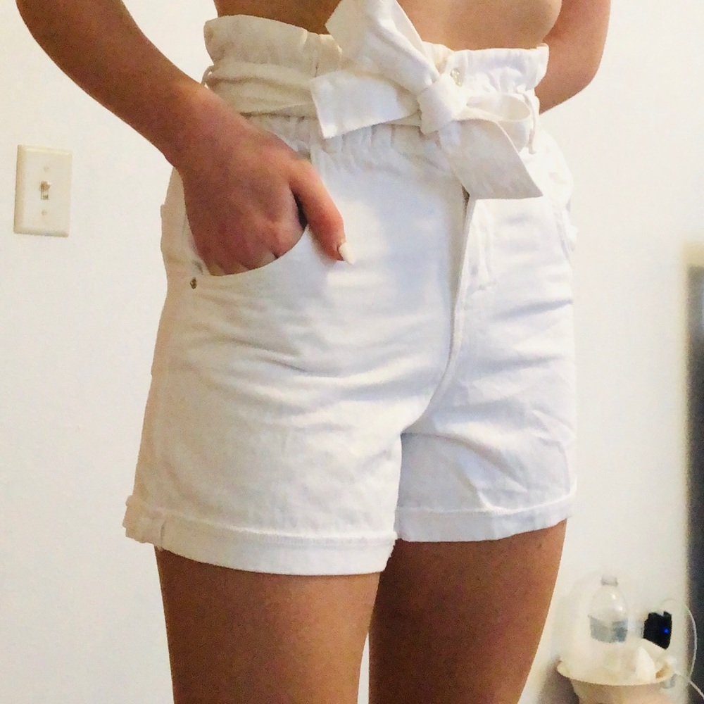 White Bow Paperbag Shorts